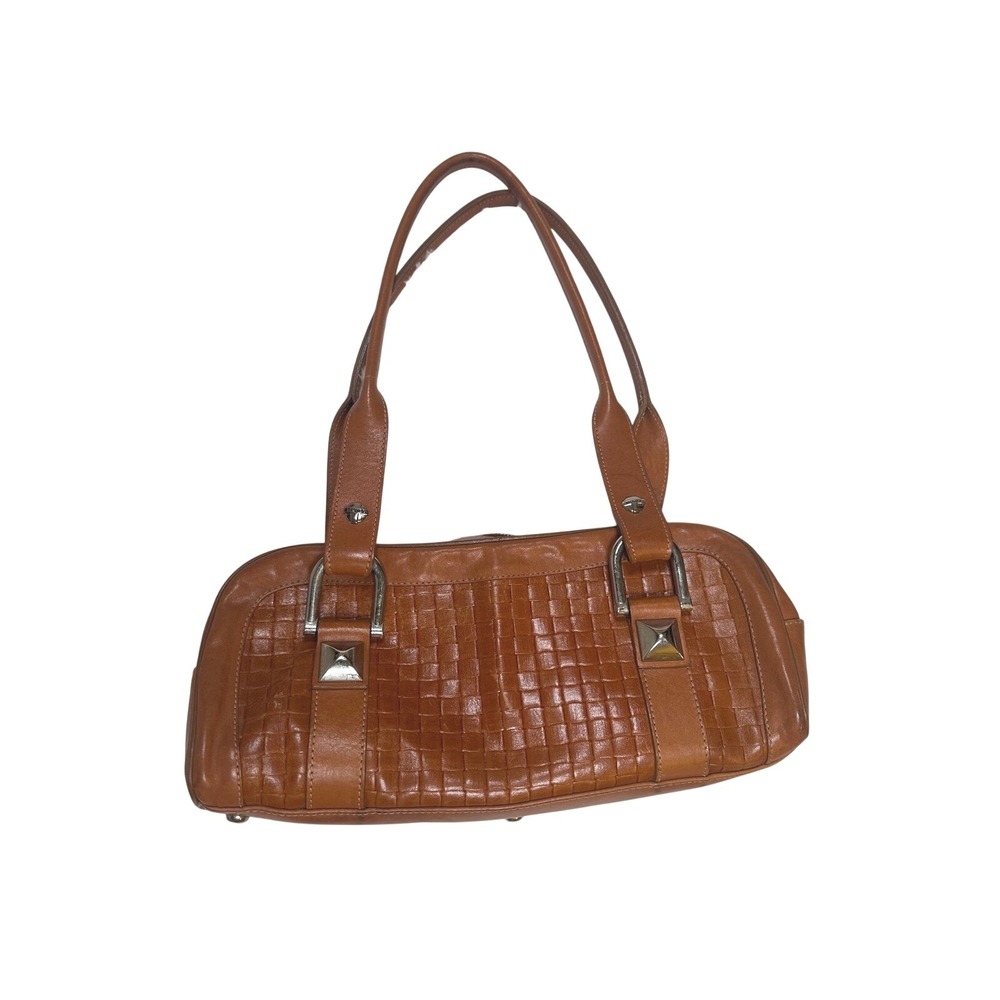 Texier Vintage Leather Baguette Bag Satchel Purse‎ Brown Woven Designer Handbag
